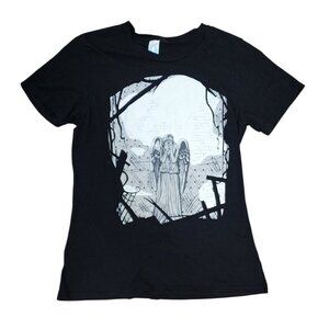 WEEPING ANGEL BLACK T-SHIRT WOMENS SIZE SMALL Fitted Big Graphic Short Soft